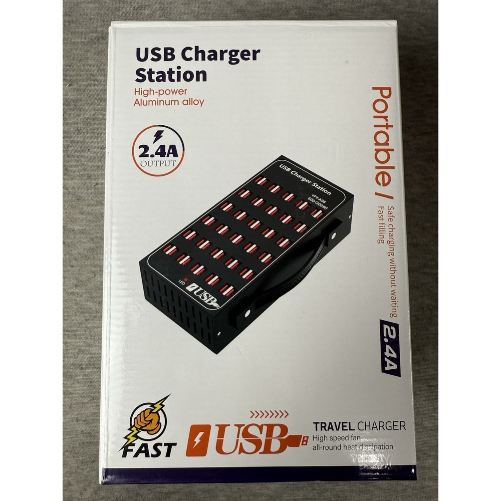 USB Charging Station 20 Port 100W Black Fire‎ Retardant For Smart Devices